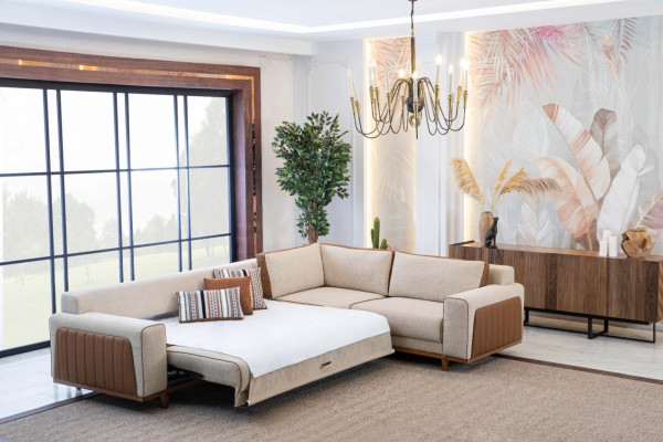 Ecksofa L-Form Wohnzimmer Modernen Luxus Möbel Couch Eckgarnitur Beige