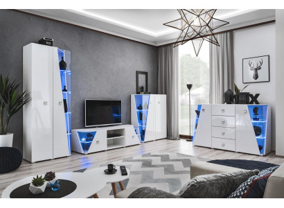 Wohnzimmer Luxus Einrichtung Set 3 tlg Wohnwand Designer Möbel Vitrine Holz