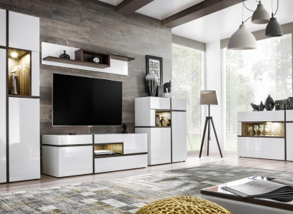 Set 5 tlg Wohnzimmer TV-Ständer Schrank Wohnwände Holz Modern Möbel Neu