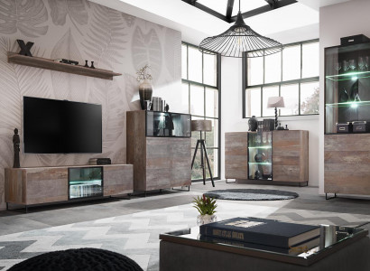 Design Wohnwand TV-Ständer 2x Vitrine rtv Lowboard Einrichtung Set 5 tlg