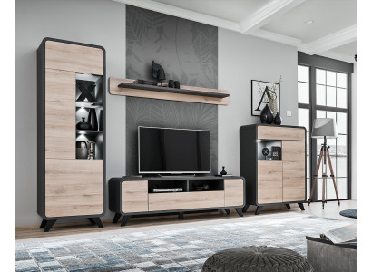 Wohnzimmer Set Wandregal TV-Ständer Holzmöbel 2x Vitrine Wohnwand Neu