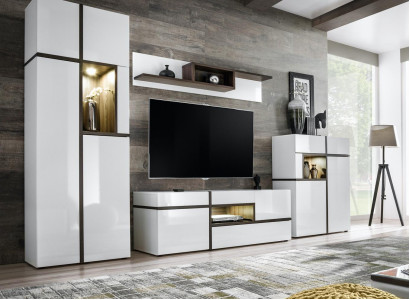 Modern Wohnwände Set 4 tlg Wohnzimmer Weiß Holz Möbel Schrank TV-Ständer