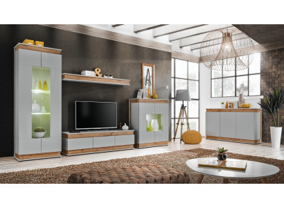 Wohnzimmer Set 5 tlg TV Ständer Modern Vitrine Holz Möbe Luxus Kommode Neu