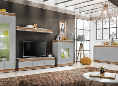 Wohnzimmer Set 5 tlg TV Ständer Modern Vitrine Holz Möbe Luxus Kommode Neu