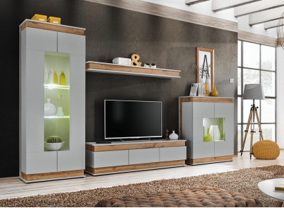 Luxus Modern Wohnzimmer Set 4tlg. Wohnwand Vitrine Regal Holz Möbe Neu