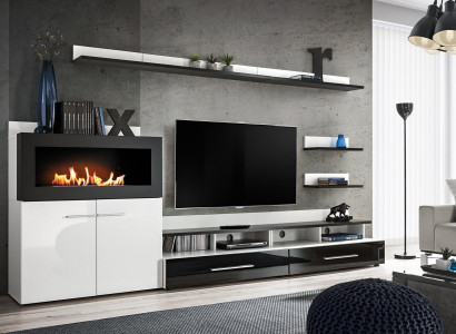 Wohnwand TV-Ständer Kommode mit eingebautem Kamin Designer Möbel Moderne
