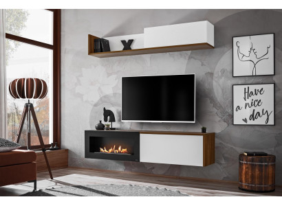 Wohnzimmer TV Ständer mit Kamin Wohnwand Wandregal Holz Möbel Neu