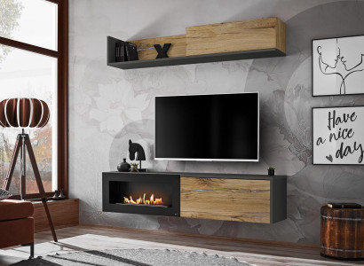 Wohnwand tv Möbel Wohnzimmer Regal TV Ständer mit KaminModern Holz Braun
