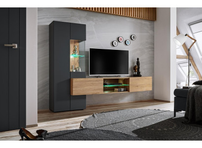 Grau Komplett Wohnwand Luxus Designer Regal Wohnzimmer Neu Einrichtung