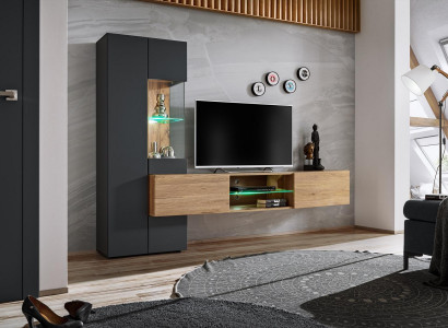 Grau Komplett Wohnwand Luxus Designer Regal Wohnzimmer Neu Einrichtung