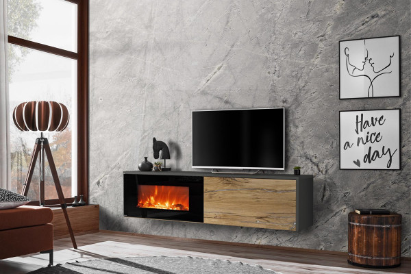 Modern TV Ständer mit Kamin Luxus Wohnzimmer Neu Design Möbel Holz