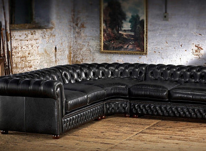 Chesterfield Ecksofa Sofa Couch Polster Eckgarnitur Ledersofa 100% Leder