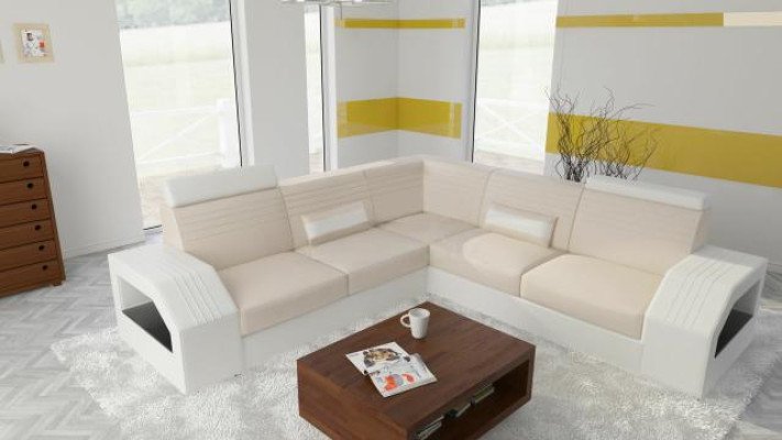 Designer Sofa Couch Ecksofa Leder Stoff Textil Polster Garnitur Wohnlandschaft