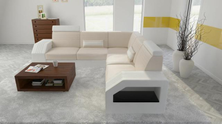 Designer Sofa Couch Ecksofa Leder Stoff Textil Polster Garnitur Wohnlandschaft