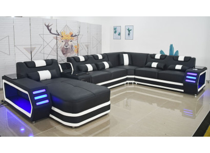 Ledersofa Sofa Modernes Polster Wohnlandschaft Leder Design Ecksofa Couch Textil