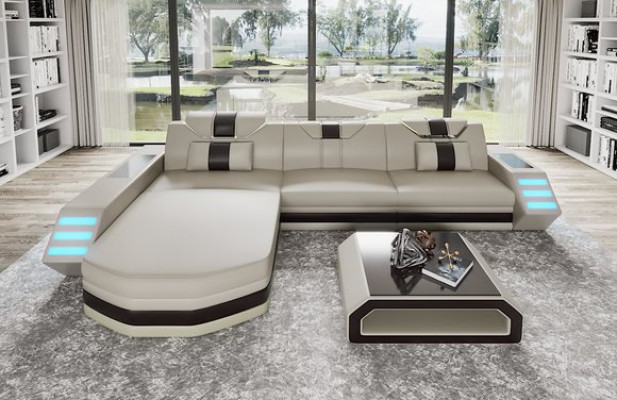 Ledersofa Ecksofa Sofa Couch Wohnlandschaft L Form Eckgarnitur Belfort 4