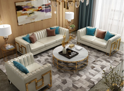 Garnitur Couch Polster Leder Sofa Couchen Polster Sitz 2+1 Designer