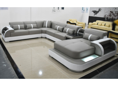 Ledersofa Sofa Modernes Polster Leder Design Ecksofa Couch Textil Wohnlandschaft