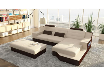 Designer Ecksofa Leder Textil Polster Garnitur Sofa Couch Wohnlandschaft