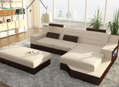 Designer Ecksofa Leder Textil Polster Garnitur Sofa Couch Wohnlandschaft