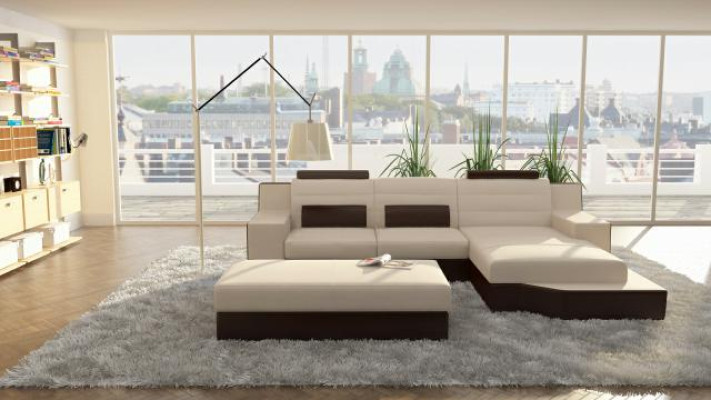 Designer Ecksofa Leder Textil Polster Garnitur Sofa Couch Wohnlandschaft