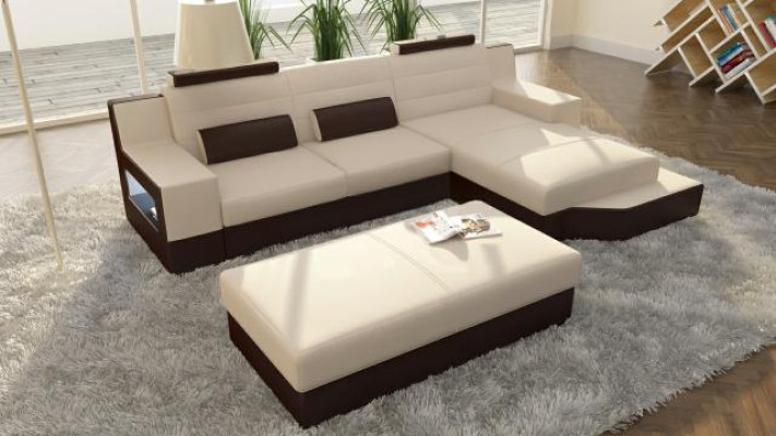 Designer Ecksofa Leder Textil Polster Garnitur Sofa Couch Wohnlandschaft