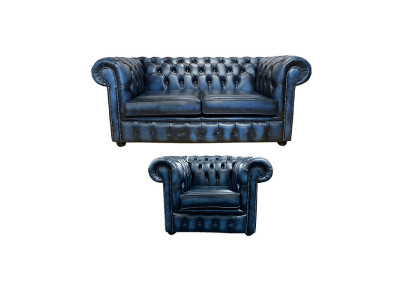 Chesterfield Sofa Couch Polster Leder Dekor Textil Sofagarnitur 2+1 Polster
