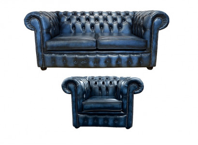 Chesterfield Sofa Couch Polster Leder Dekor Textil Sofagarnitur 2+1 Polster