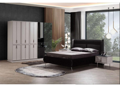 Moderne Schwarz-Weiße Schlafzimmer Möbel Polsterbett Nachttische 4tlg