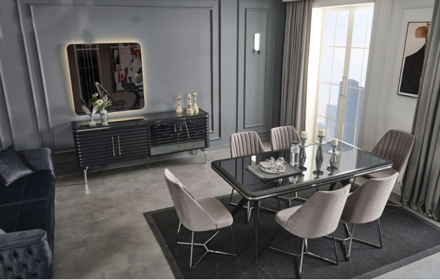 Komplette Esszimmer Möbel Designer Sideboard Luxus Esstisch 4x Stühle