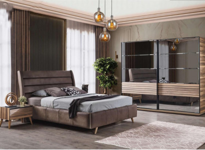 Moderne Schlafzimmer Möbel Polster Doppelbett Holz Nachttische Schrank