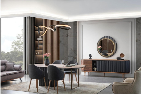 Große Esszimmer Garnitur Designer Esstisch 4x Polsterstühle Sideboard