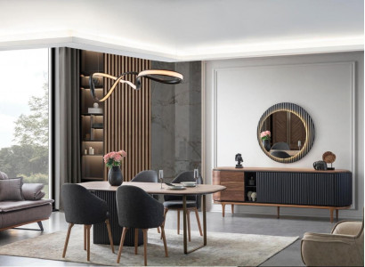 Große Esszimmer Garnitur Designer Esstisch 4x Polsterstühle Sideboard