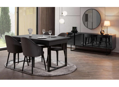 Schwarze Edle Esszimmer Holzmöbel Designer Esstisch Sideboard Stühle