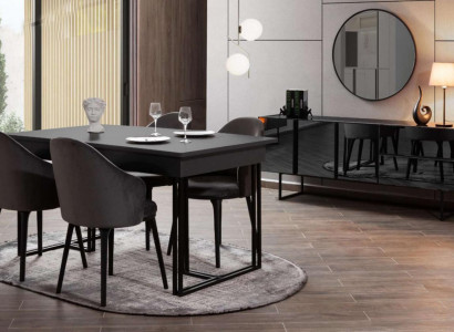 Schwarze Edle Esszimmer Holzmöbel Designer Esstisch Sideboard Stühle