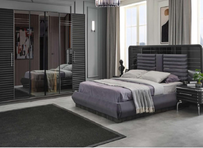 Polsterbett Holz Nachttische Kleiderschrank Designer Schlafzimmer Set