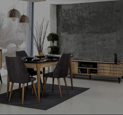 Esszimmer Gruppe Designer Brauner Esstisch 4x Schwarze Polsterstühle