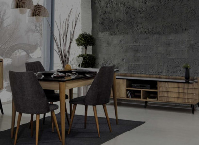 Esszimmer Gruppe Designer Brauner Esstisch 4x Schwarze Polsterstühle