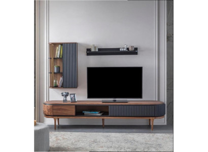 Modernes Wohnzimmer Set Luxus Brauner TV-Schrank Wandschrank Regale