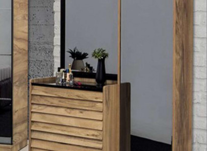 Braune Hochkommode mit Spiegel Designer Schlafzimmer Konsole 2tlg Set