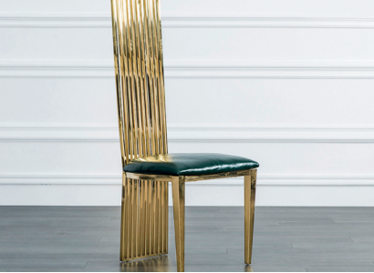 Gold-Grüner Esszimer Hochstuhl Luxuriöser Einsitzer Holz Polsterstühle