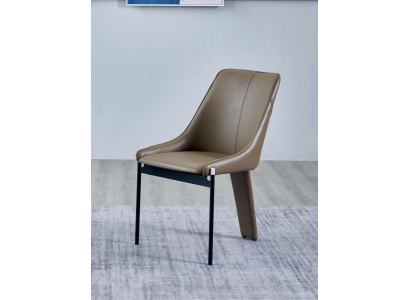 Brauner Kunstlederstuhl Moderner EInsitzer Polsterstühle Holzgestell