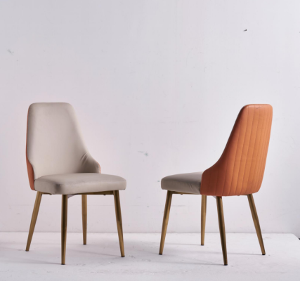 Orange-Beiger Esszimmerstühle Luxus Lederstühle Küchenstuhl Holz Möbel