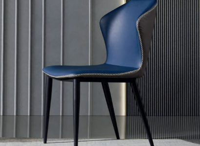 Schwarz-Blauer Esszimmerstuhl Holzfüße Stilvolle Kunstlederstühle Stuhl