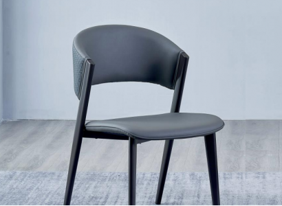 Grauer Lederstuhl Edle Esszimmerstühle Polster Einsitzer Holzstühle