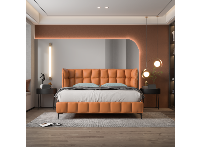 Oranges Doppelbett Schlafzimmer Möbel Textilbetten Holzgestell Stilvoll