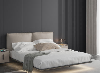 Hellgraues Schlafzimmer Wandbett LED-Bett Designer Holz Doppelbetten