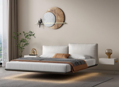 Weißes Wandbett Designer LED-Bett Modernes Schlafzimmer Doppelbett Neu