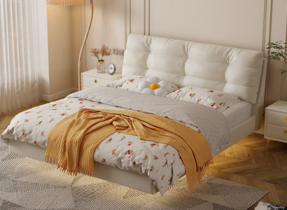 Schlafzimmer Holzgestell Möbel Weißes Doppelbett Lederbetten Textilbetten