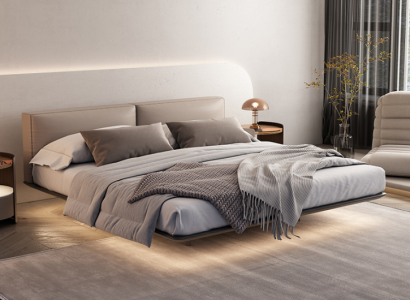 Hellgraues Schlafzimmer Bett Doppelbetten Luxuriöse Betten Holzgestell